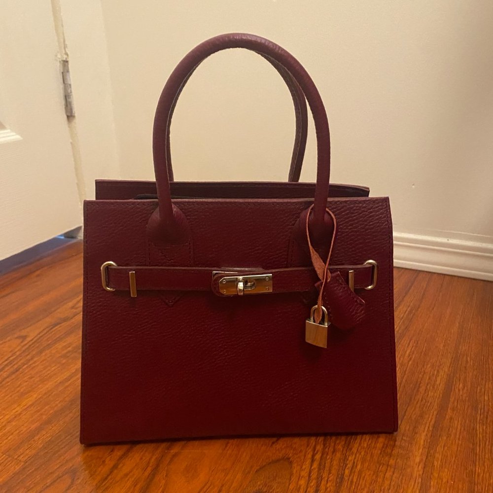 Burgundy Italian Leather Birkin Style Handbag